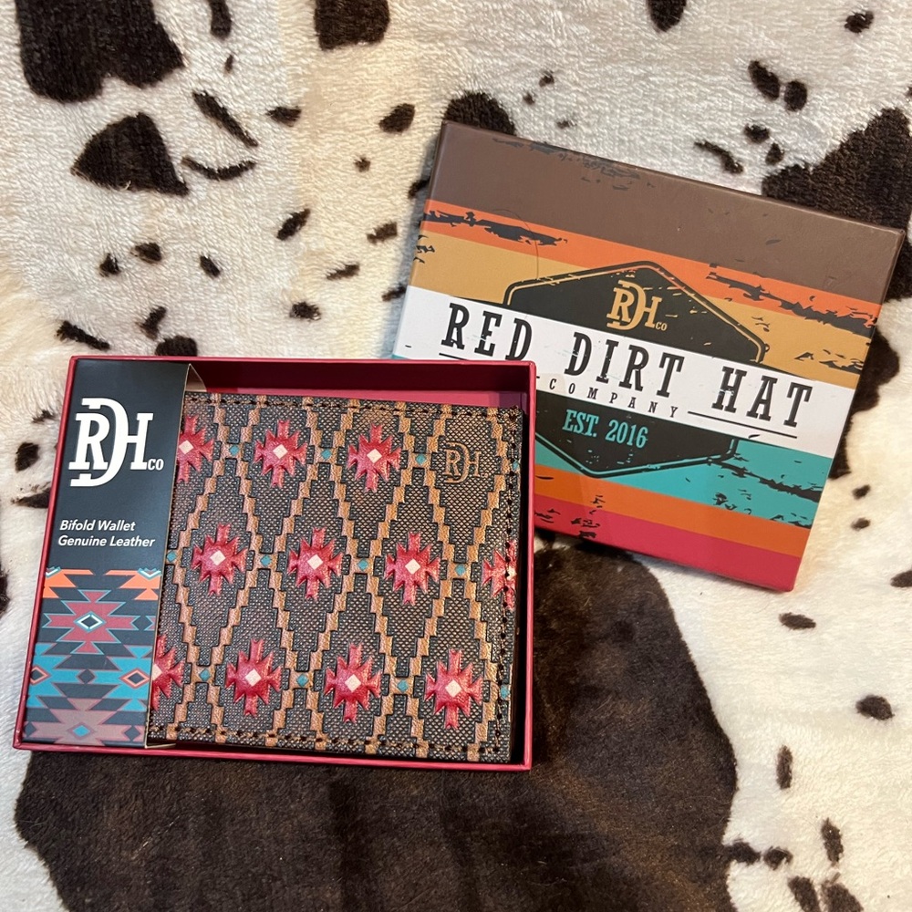 Men's Brown and Red Bifold Wallet